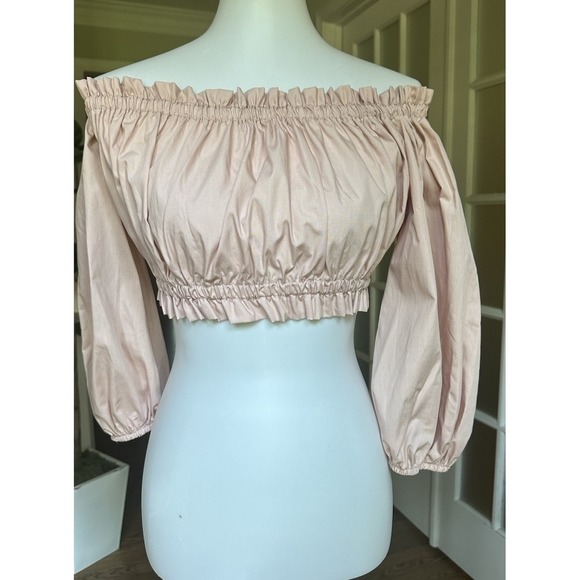 Vicolo Pink Off Shoulder Crop Top Long Sleeve 100% Cotton Made in Italy Size S - Picture 3 of 11